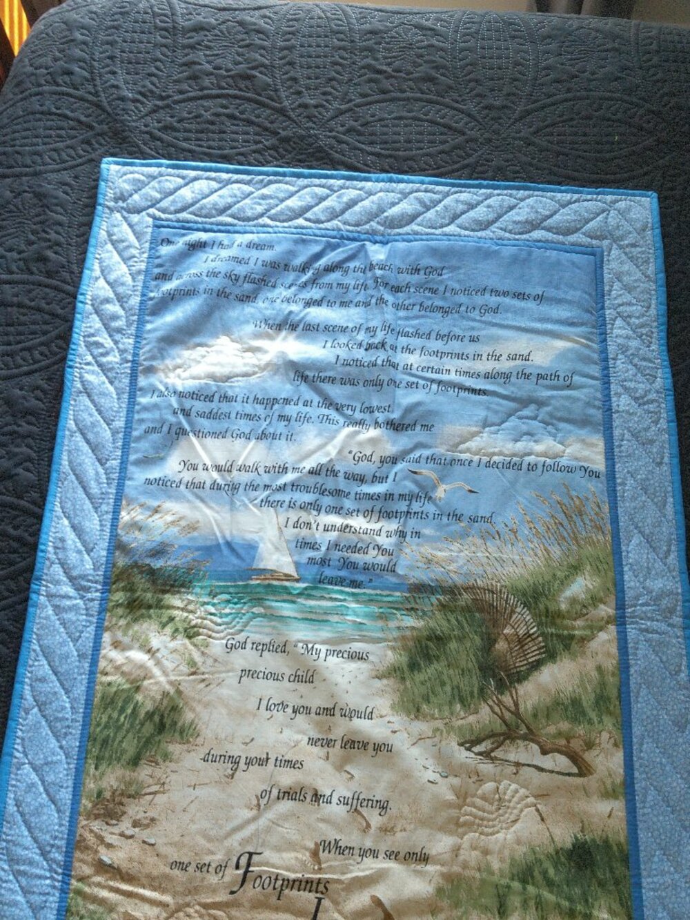 Footprints in the Sand Quilted Wall Hanging 43 1/2" x 30" Handmade